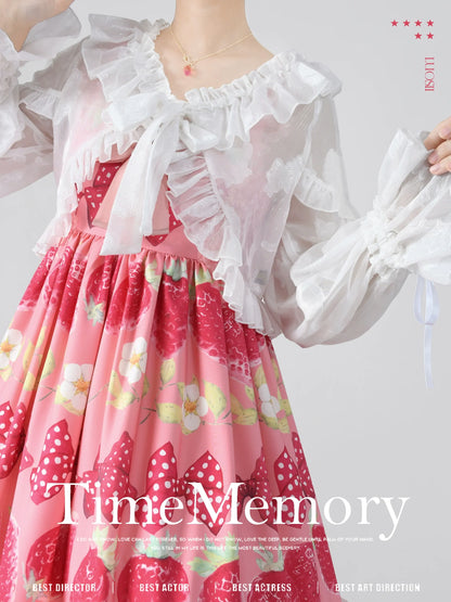 Time Memory - Xianbei - Sweet Lolita Chiffon Lantern Sleeve Cardigan with Bow