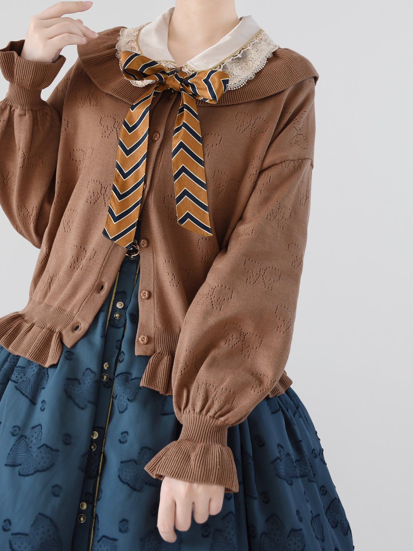 MIST - Vintage Lolita Bow Hollowed-out Sweater Ruffled Cardigan
