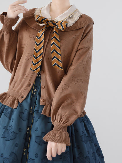 MIST - Vintage Lolita Bow Hollowed-out Sweater Ruffled Cardigan