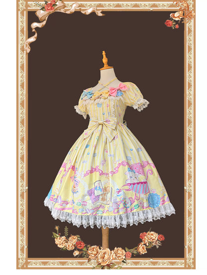 Infanta - Macaron Dolly House - Sweet Lolita OP Printed Dress, Side Zipper
