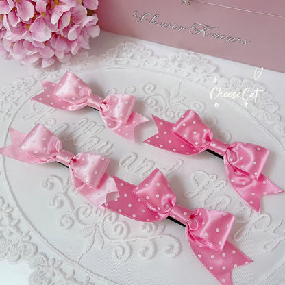 Cheese Cat - Kawaii Lolita Hair Clip Polka Dot Ribbon Bow Clips