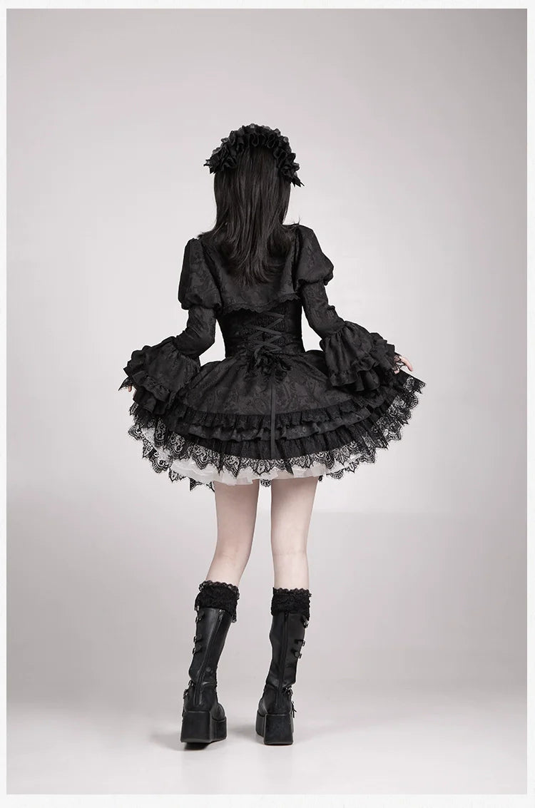 With PUJI - Letter and Poetry ﾂｷ Twilight - Black Gothic Lolita Skirt Set, Witch-Inspired