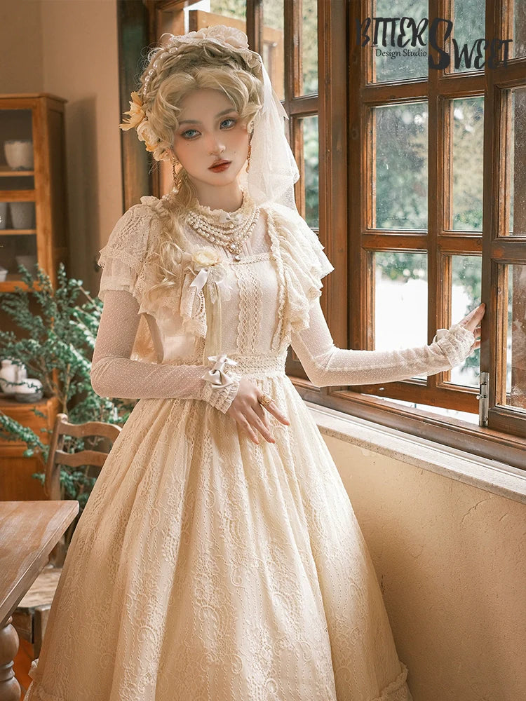 BittterSweet - Vintage Lolita OP Dress Old School Lace Long Dress