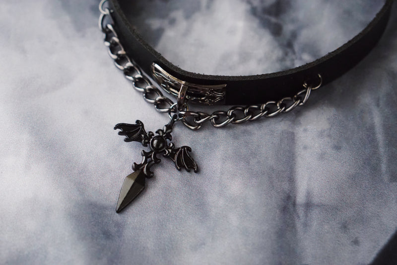 Strange Sugar - Gothic Lolita Cross Leather Choker