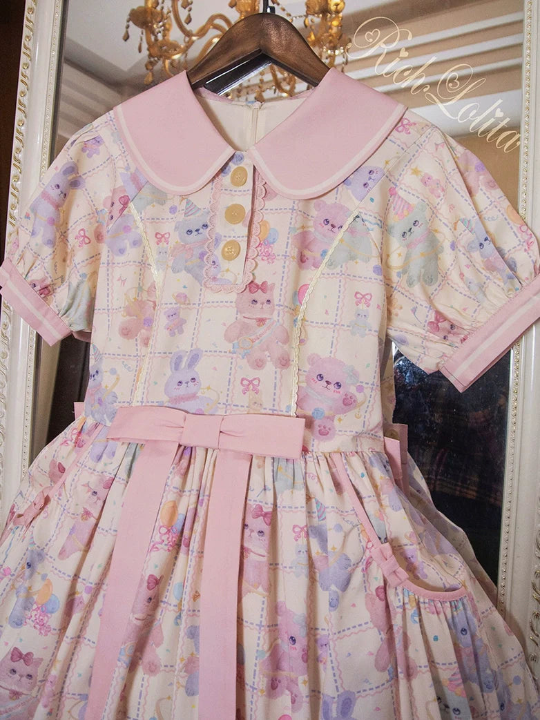 RichLolita - Starry Pudding Bear - Sweet Lolita Jumper Dress Printed OP Dress