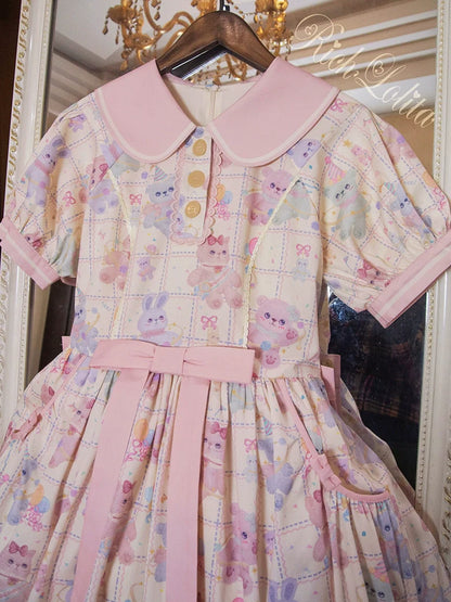 RichLolita - Starry Pudding Bear - Sweet Lolita Jumper Dress Printed OP Dress