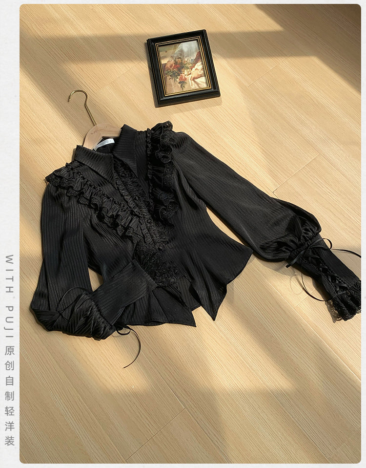 With PUJI - Charlotte - Elegant Lolita Blouse Summer Shirt with Lantern Sleeves