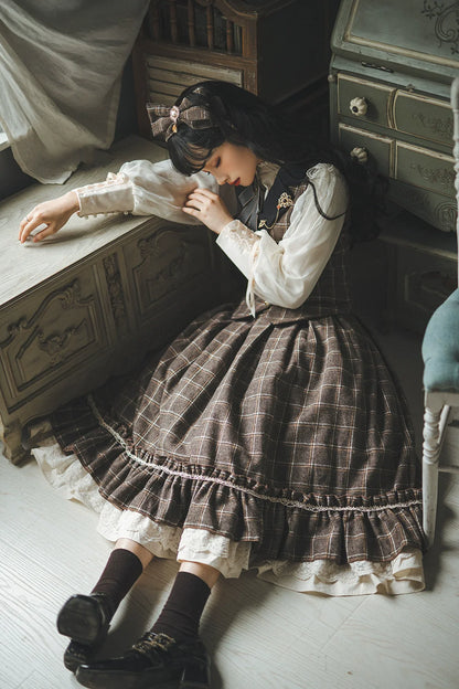 Miss Point - Rose - Elegant Lolita Fishbone Grid Skirt Customized