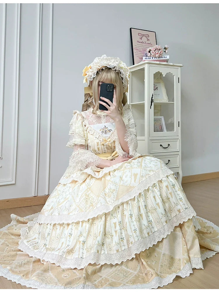 With PUJI - Letter and Poetry Sunflower Matters - Country Lolita JSK Embroidered Printed Lolita Dress
