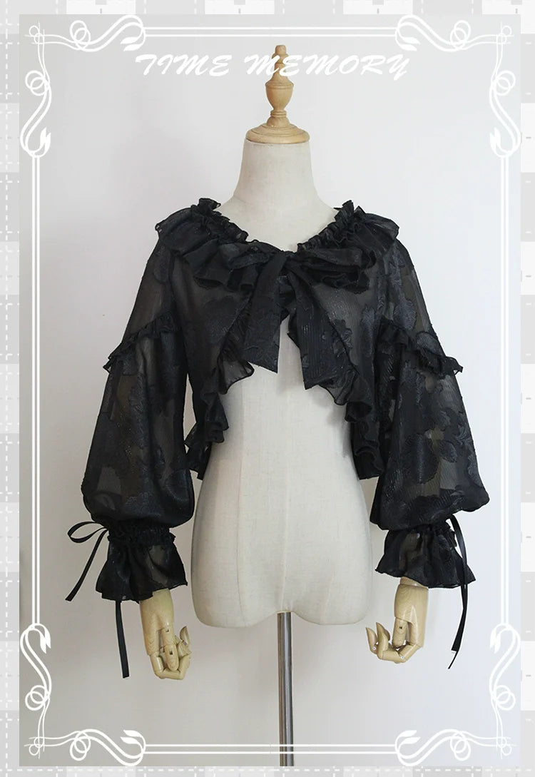 Time Memory - Xianbei - Sweet Lolita Chiffon Lantern Sleeve Cardigan with Bow