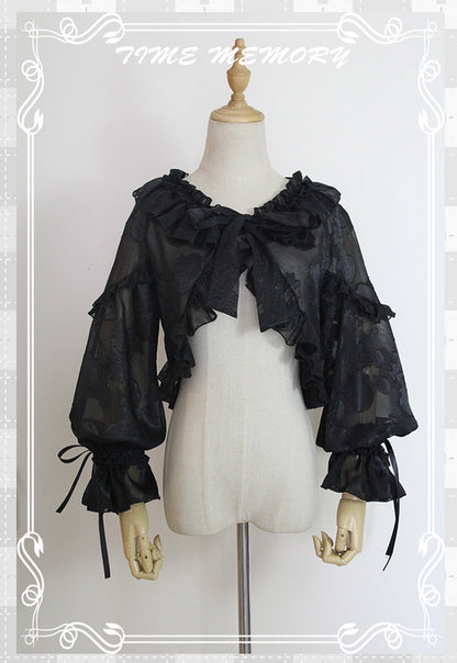 Time Memory - Xianbei - Sweet Lolita Chiffon Lantern Sleeve Cardigan with Bow