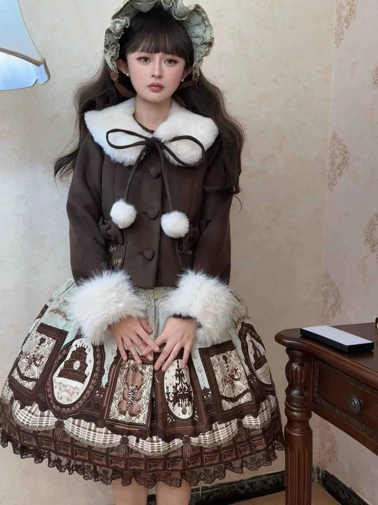 Sara Bell - Winter Story - Winter Kawaii Lolita Short Coat, Detachable Fur Collar