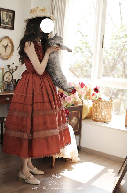 Tiny Garden - Spring Whisper - Solid Color Classic Lolita JSK Dress with Tulle Apron
