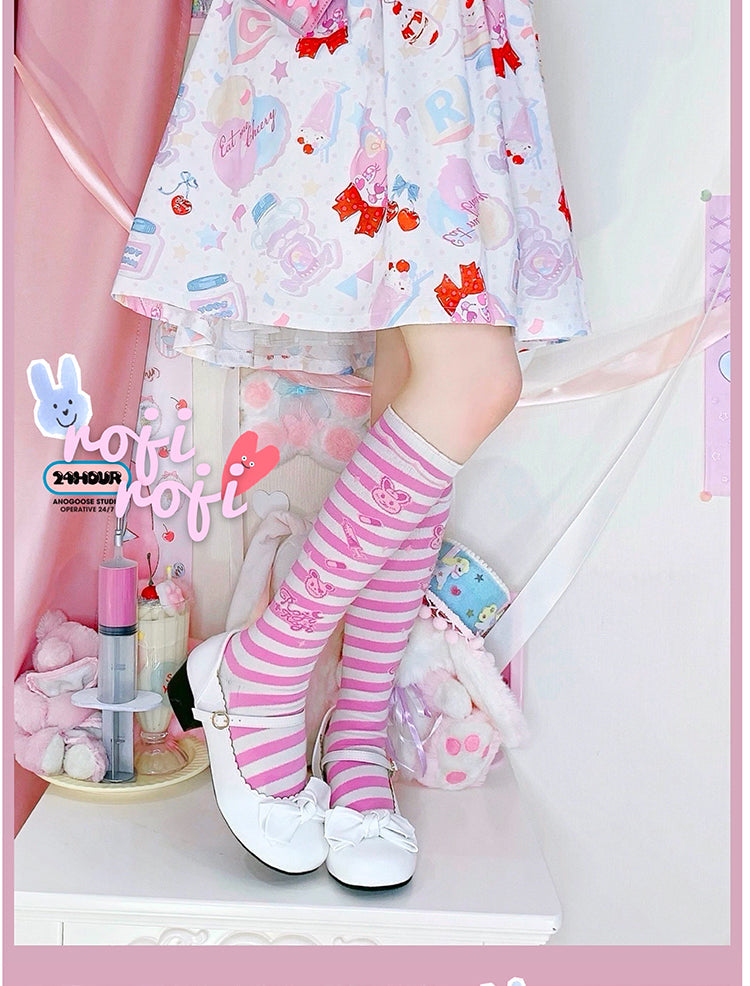 Roji roji - Striped Kawaii Lolita Calf Socks Multicolors