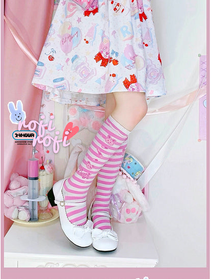 Roji roji - Striped Kawaii Lolita Calf Socks Multicolors
