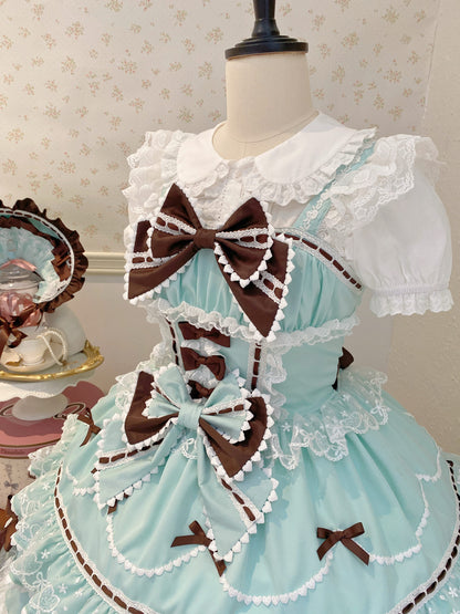 Sugar Girl - Fondant Cake - Summer Sweet Lolita JSK Dress, Tiered Ruffles and Bows