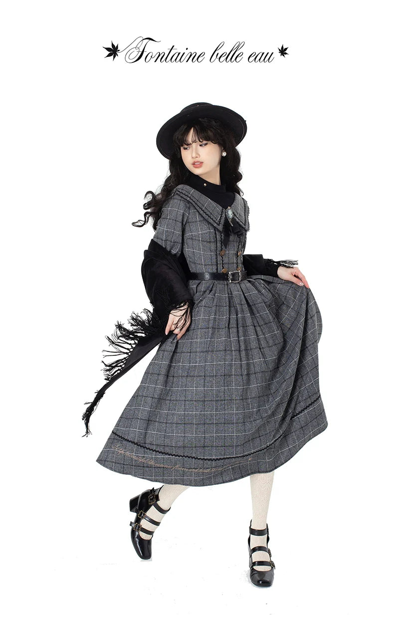 ZeeYe - Maple Dan Bai Lu - Classic Lolita Plaid Dress Long Sleeved OP