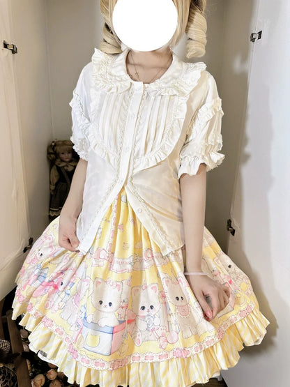 Suiyi - Meow Pompom - Sweet Lolita Salopette Dress Suit, Cat Print