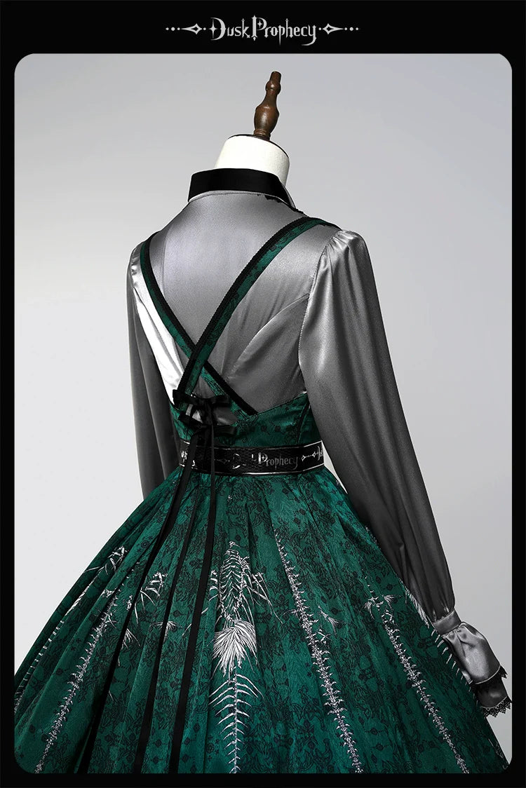 DuskProphecy - Coccyx - Elegant Lolita Dress High Waist Fishbone Print JSK Set