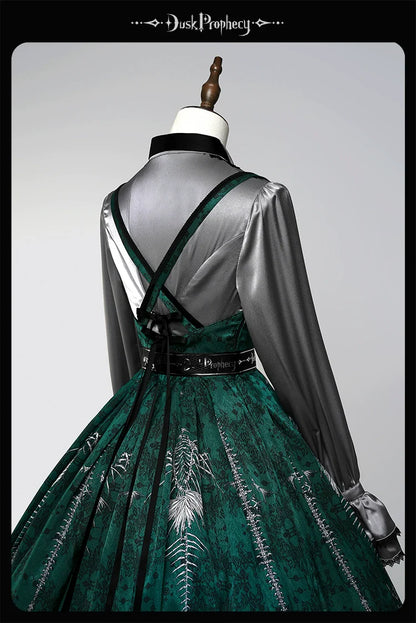 DuskProphecy - Coccyx - Elegant Lolita Dress High Waist Fishbone Print JSK Set