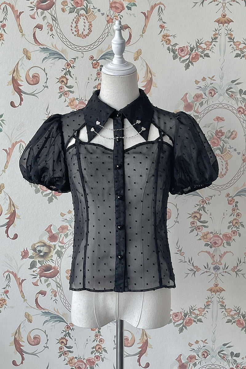 Alice Girl - Gothic Lolita Blouse Short Sleeve Black Shirt