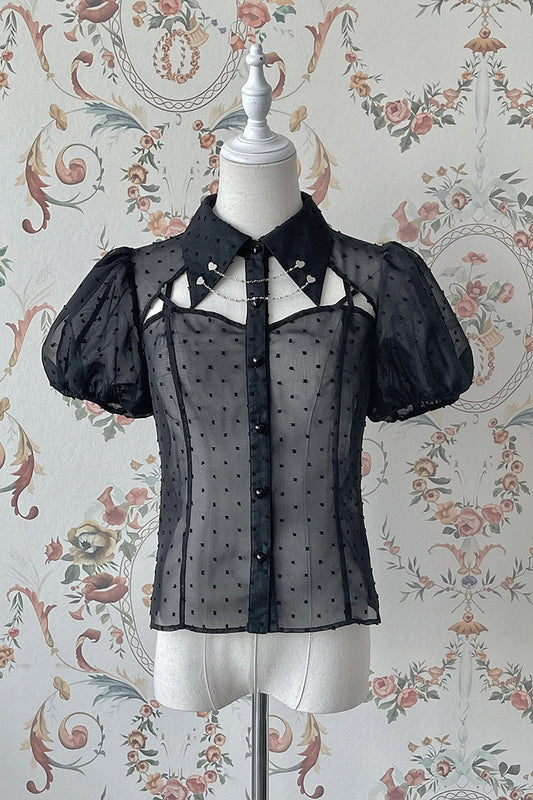 Alice Girl - Gothic Lolita Blouse Short Sleeve Black Shirt