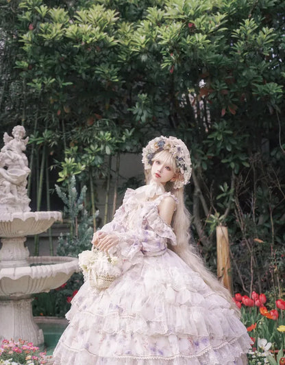 Cat Fairy - Rose Letter - Gorgeous Lolita JSK Princess Dress Chiffon Floral Printed Blue Dress