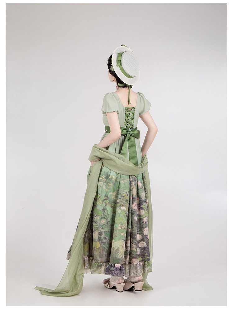 With PUJI - Blooming Rose - Chiffon Classic Lolita Dress Set Painting Styled OP & JSK