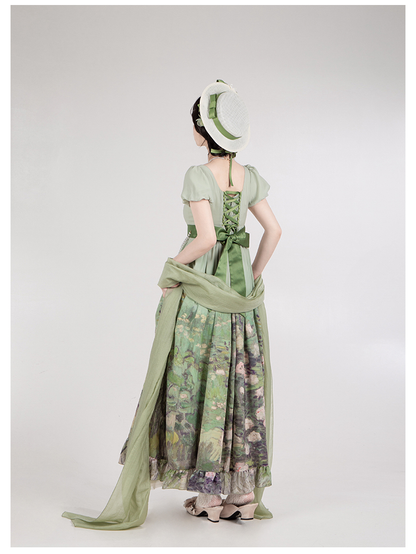 With PUJI - Blooming Rose - Chiffon Classic Lolita Dress Set Painting Styled OP & JSK