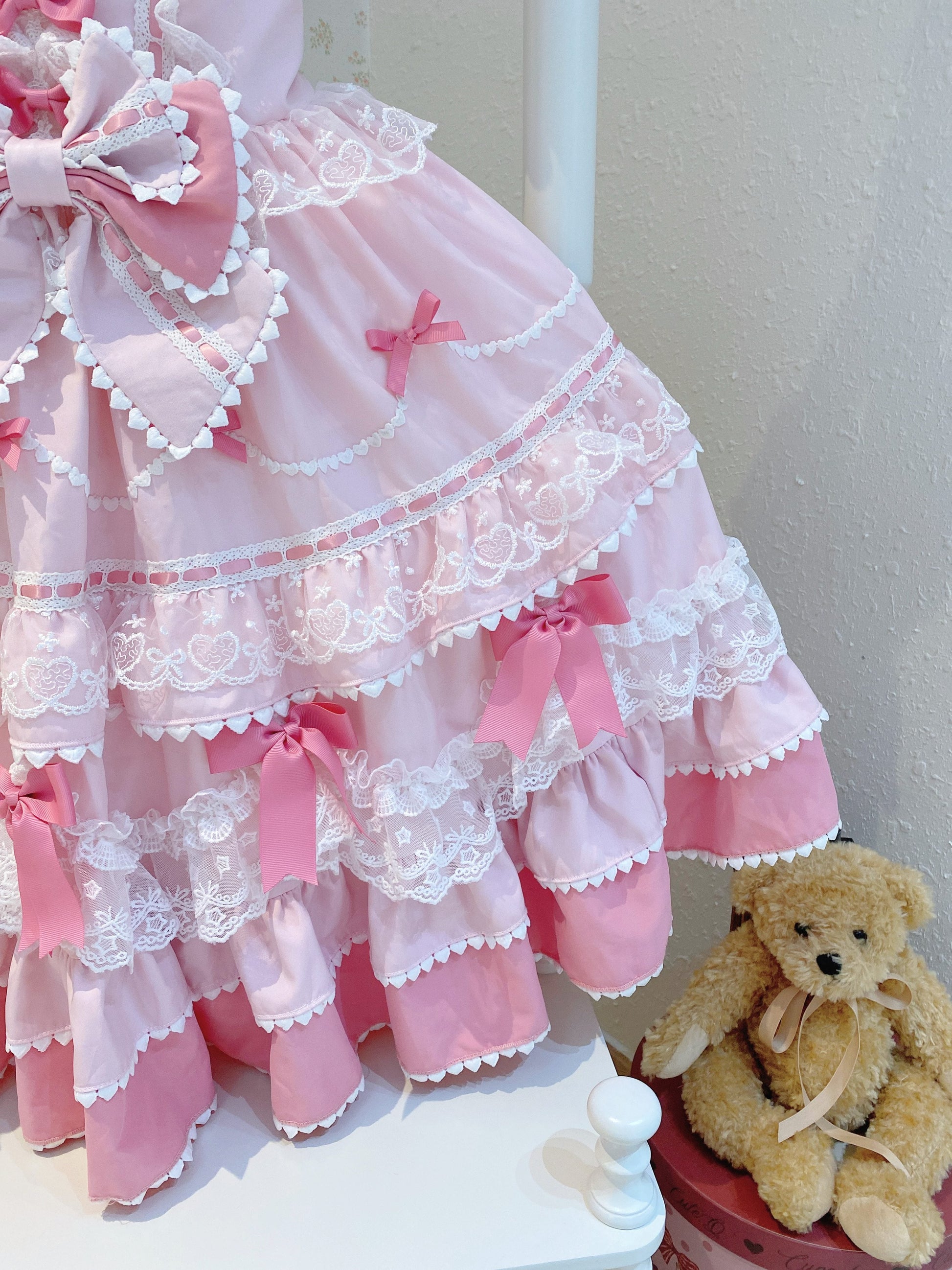Sugar Girl - Fondant Cake - Summer Sweet Lolita JSK Dress, Tiered Ruffles and Bows