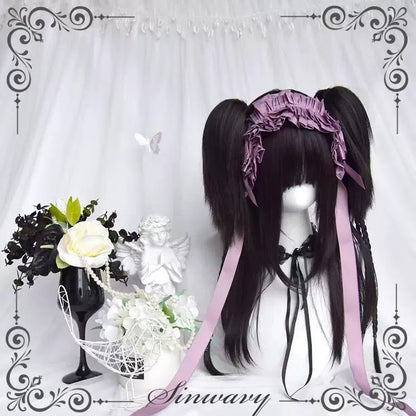 Sinwavy - Gothic Lolita Wig Black Natural Hair With Ponytails & Braids