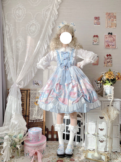 Sugar Girl - Sweet Lolita Summer JSK Dress, Wreath Bunny Printed