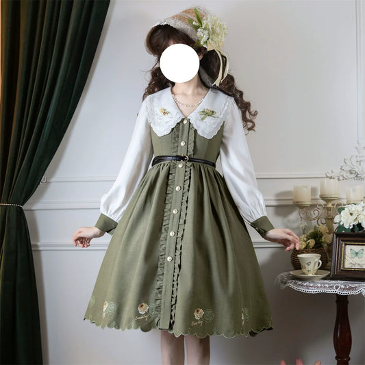 EESSILY - Window Rose - Classic Lolita OP Front Buttoned Embroidery Lolita Dress