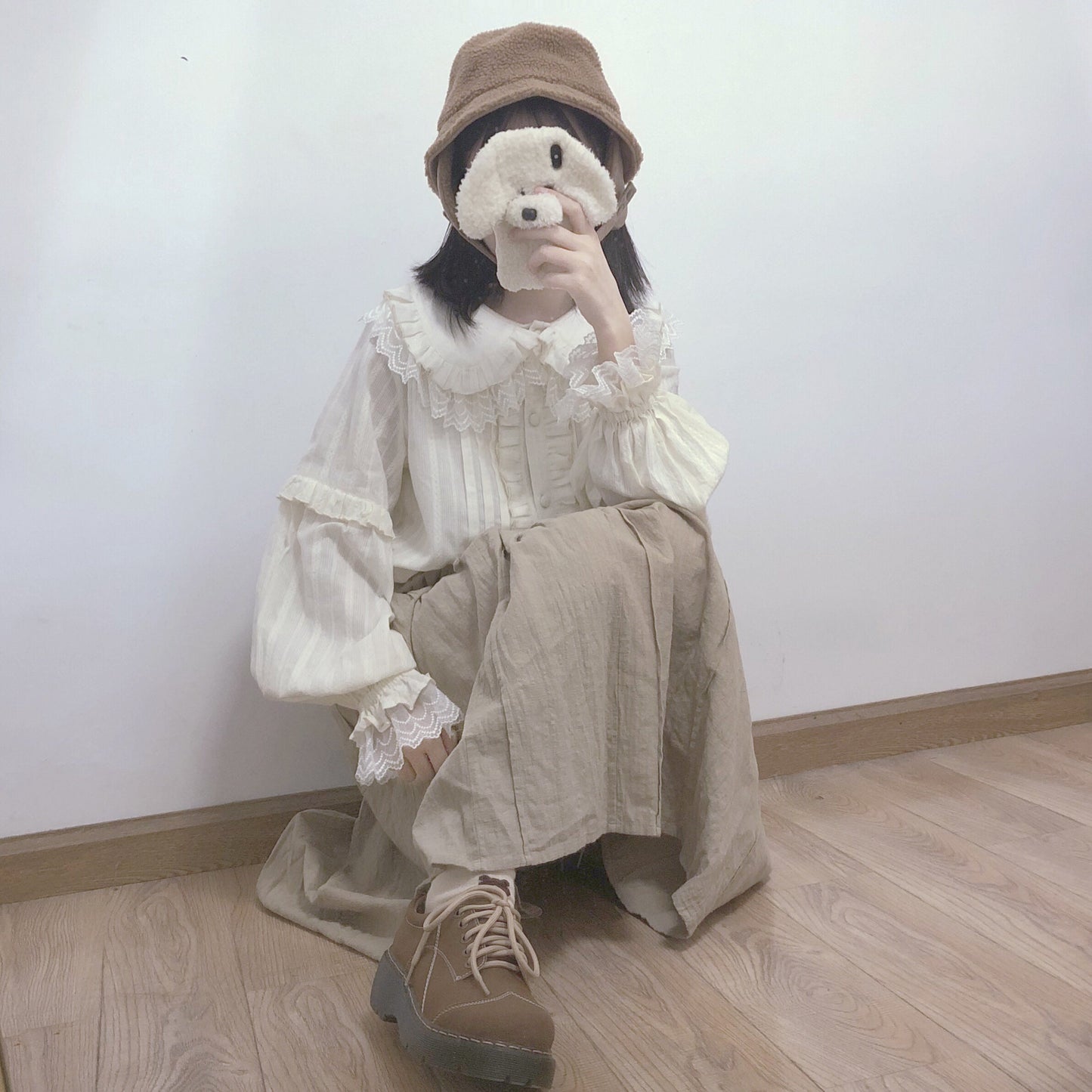 MIST - Cream Sweetheart - Kawaii Lolita Long-sleeve Blouse Multicolors