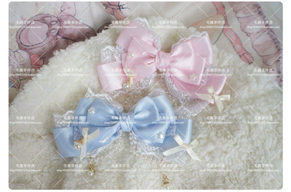 MaoJiang Handmade - Dreamy Sweet Lolita Layerd Bow Hair Clip, Pearl Accents