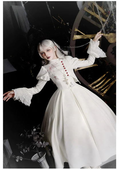 With PUJI - Enigmatic Night Poem - Halloween Gothic Lolita Fishbone Bustier Dress Embroidered Coat