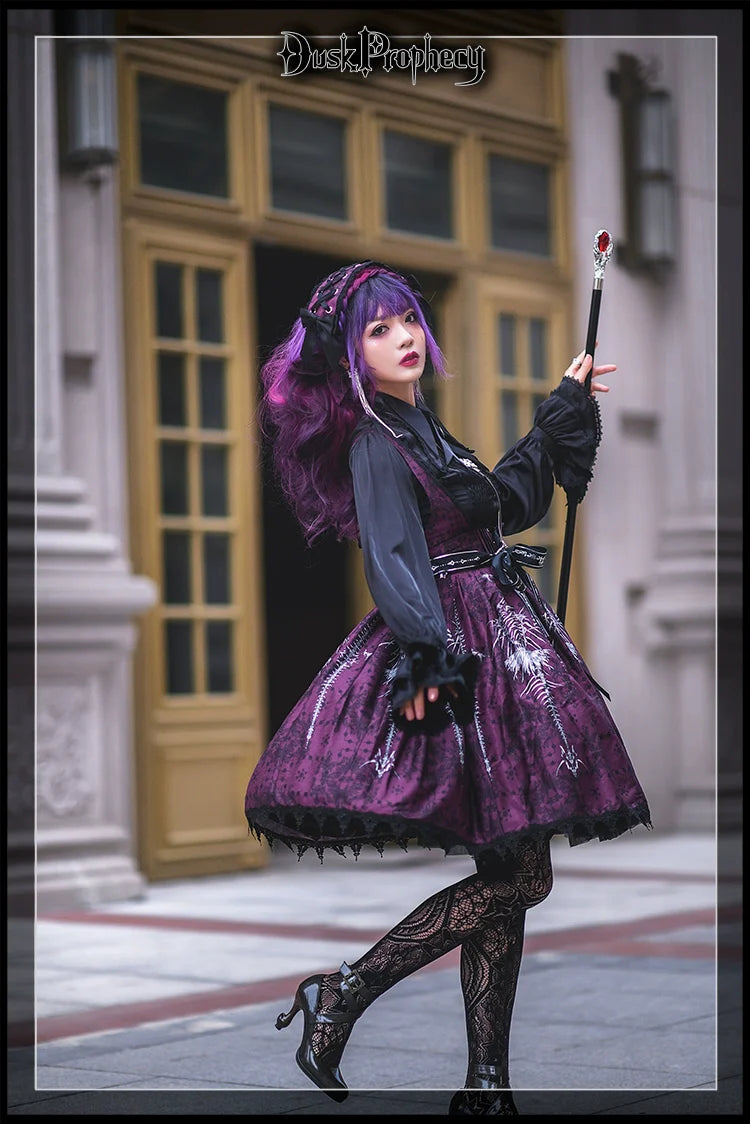 DuskProphecy - Coccyx - Elegant Lolita Dress High Waist Fishbone Print JSK Set