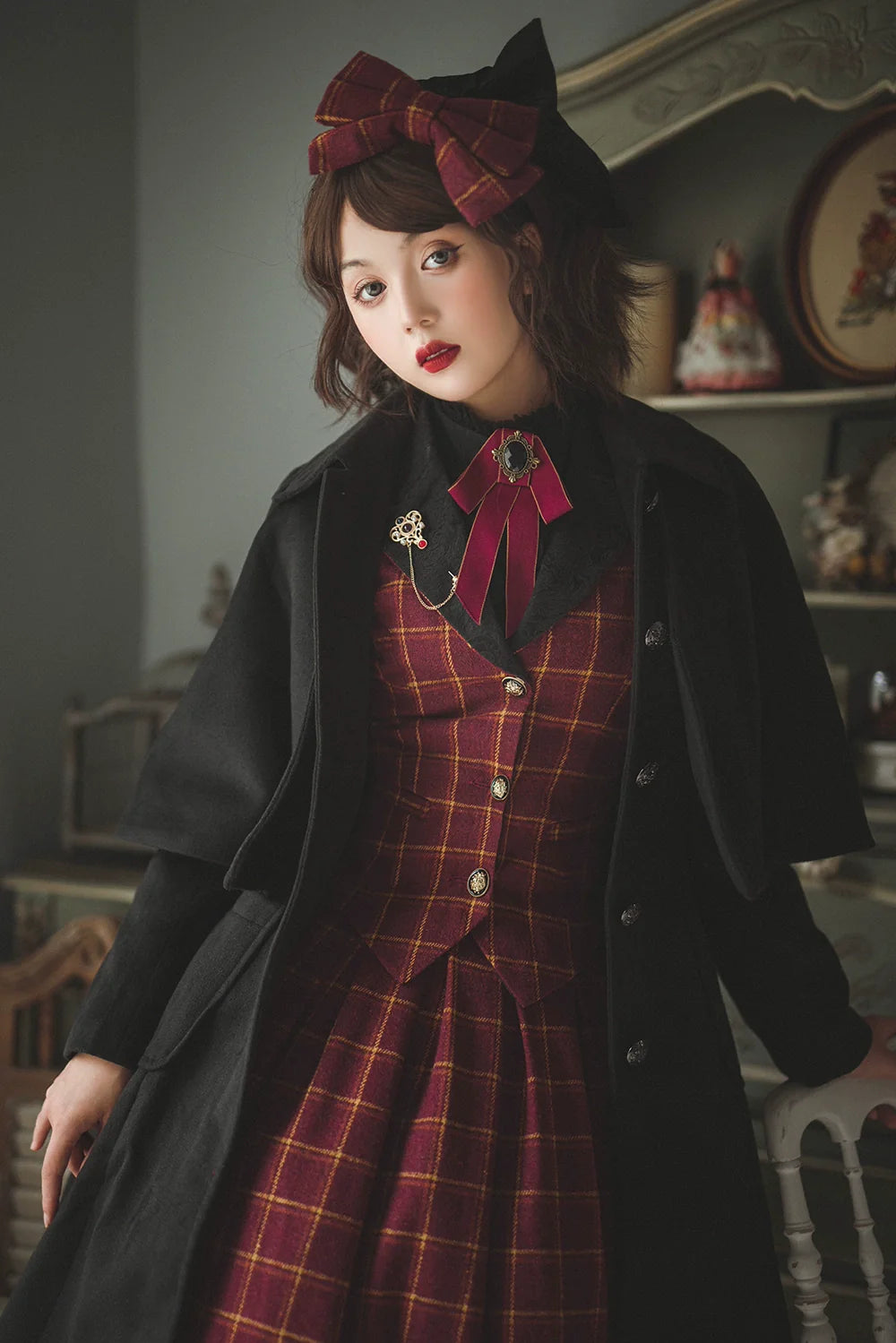 Miss Point - Rose - Elegant Lolita Fishbone Grid Skirt Customized