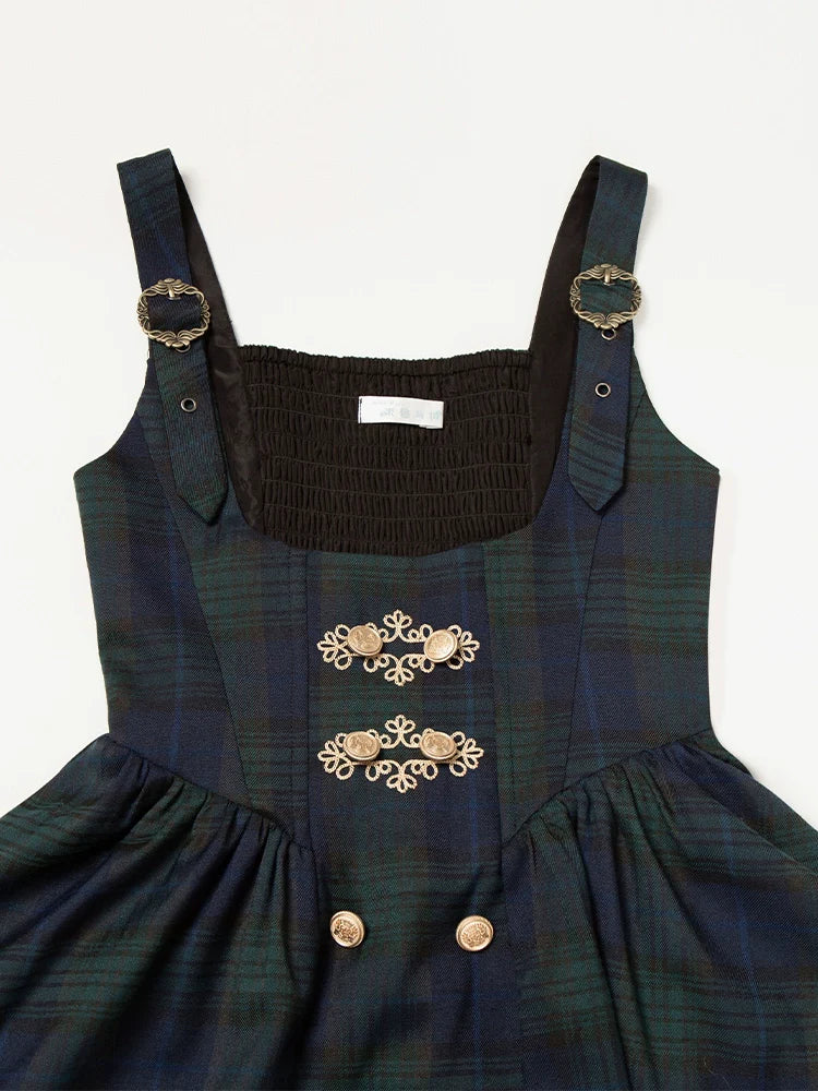 With PUJI - Berlin Souvenir - Plaid Preppy Style Lolita Bust Supporting JSK Outfit