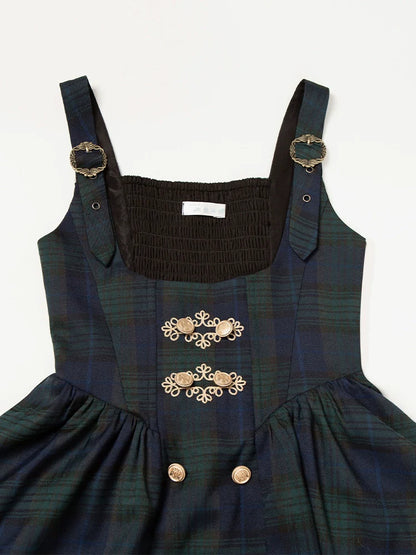 With PUJI - Berlin Souvenir - Plaid Preppy Style Lolita Bust Supporting JSK Outfit