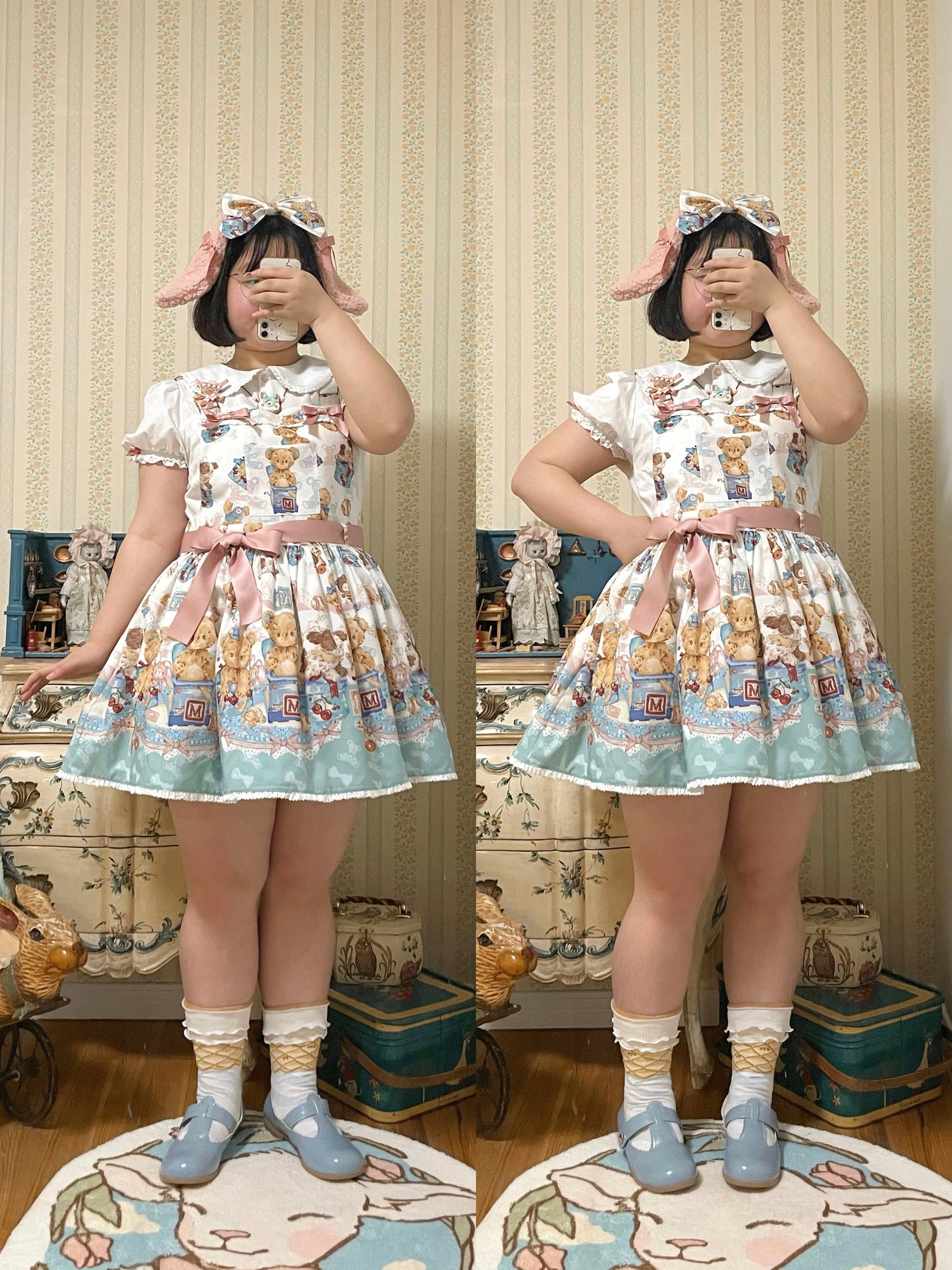 Walnut Museum - Toy Anniversary - Kawaii Lolita Dress Suit Bear Print JSK and Salopette