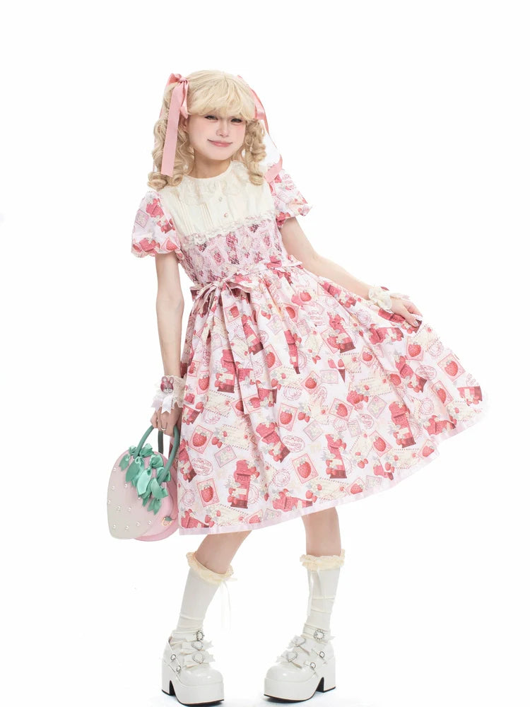 Strawberry Witch - Kawaii Lolita OP Dress, Strawberry Print
