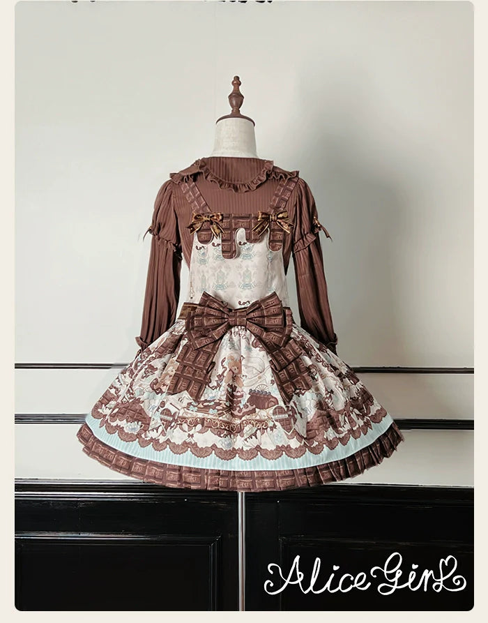 Alice Girl - Bear Chocolate Bar - Kawaii Lolita JSK & Salopette Dress