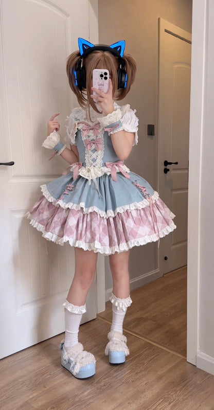 Kuma - Sweet Cowboy - Sweet Lolita Pastel Colors Denim Skirt Set