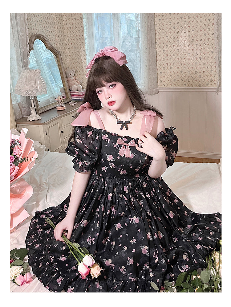 Yingtang - Plus Size Lolita Floral Print Lolita Dress