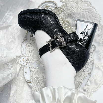 Dreamland - Wanxiang Cycle - Elegant Lolita Heel Shoes with Embossed Rose