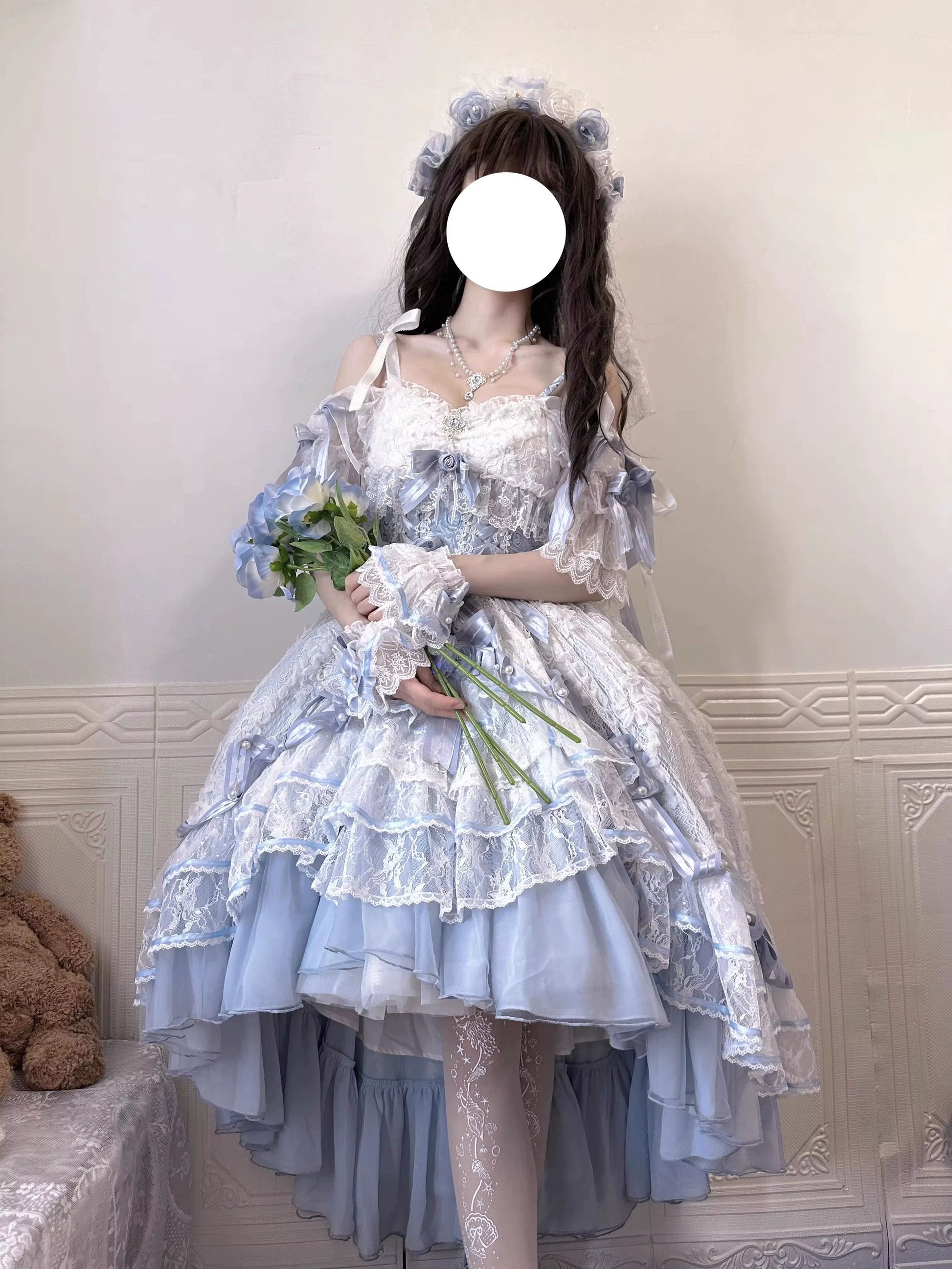 MieYe - Diana Rose - Bridal Lolita Dress Short Wedding OP with Accessories