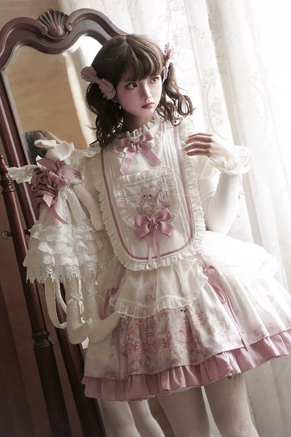 Half Sweet Lolita - Doll Garden - Sweet Lolita JSK Dress Cat Print Pink Dress Set