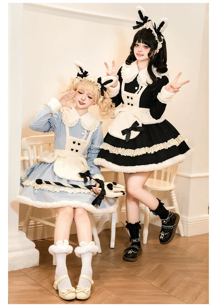With PUJI - Rabbit&Alice - Sweet Twin Lolita OP Dress Doll Apron Dress Set