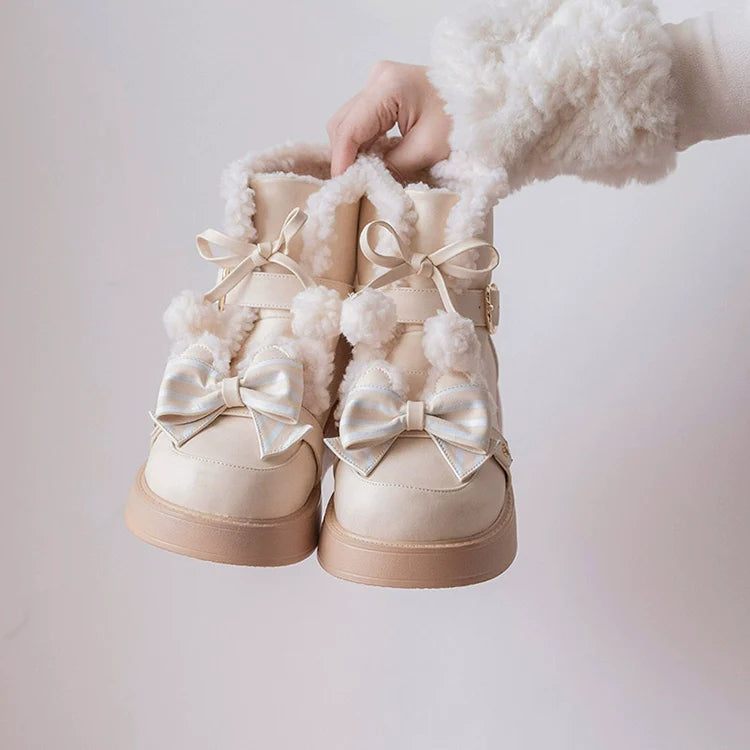 Beauty Bunny - Milk Bear - Winter Lolita Shoes Thick Sole Fleece Snow Boots